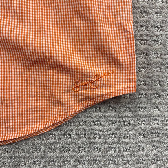 Sean John Shirt Men Medium M Orange White Checkered Button Up Classic Fit Diddy - Picture 3 of 8